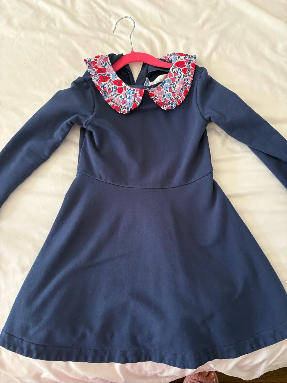 Jacadi Navy Dress with Floral Peter Pan Collar